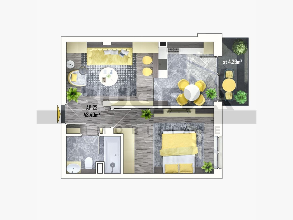 Apartament 2 camere, 44 mp, parcare, semifinisat, Omnia Residence - Poză 2