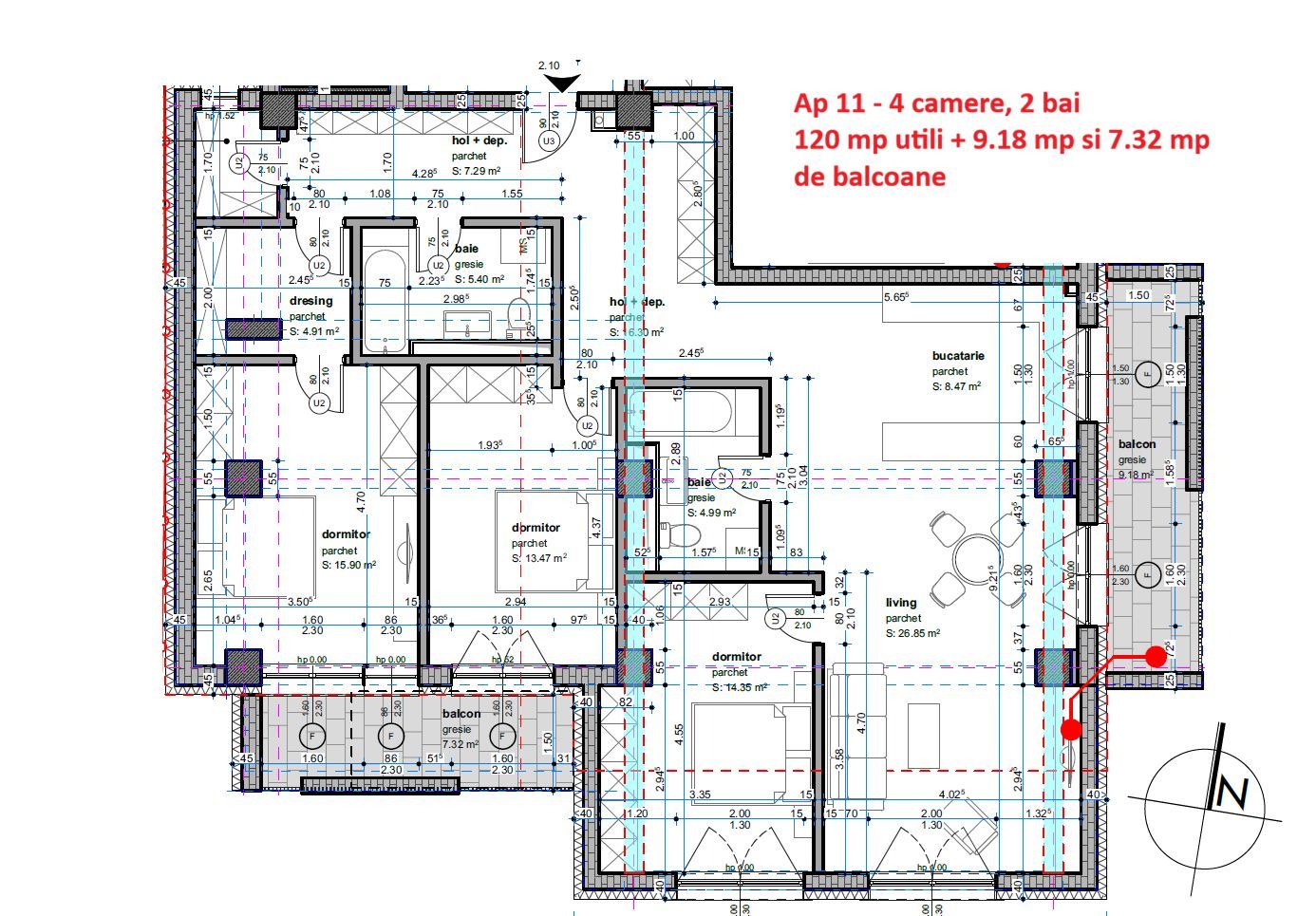 Dâmbovița-Șagului | Bloc Nou | 2, 3 și 4 Camere | Penthouse | Parcare subterana - Poză 4