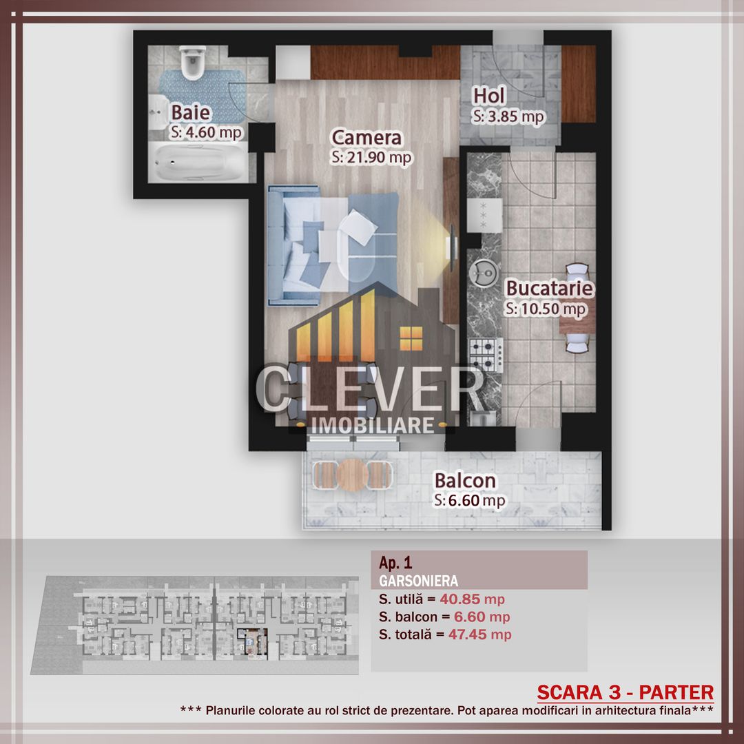 Garsonieră 47 mp, bucătărie separată – Theodor Pallady - Schiță 18