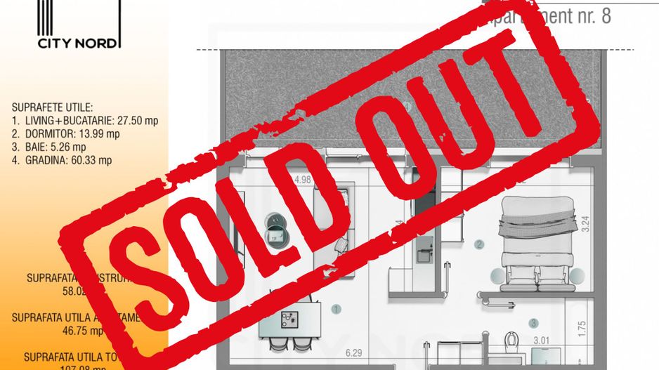 Apartament 8 – 2 camere – 46.7 mp – Grădină – Parter - Poză 1
