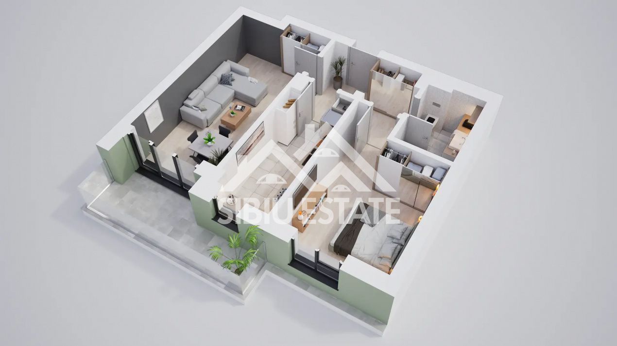 Apartament modern 2 camere cu terasa si incalzire in pardoseala - Poză 3