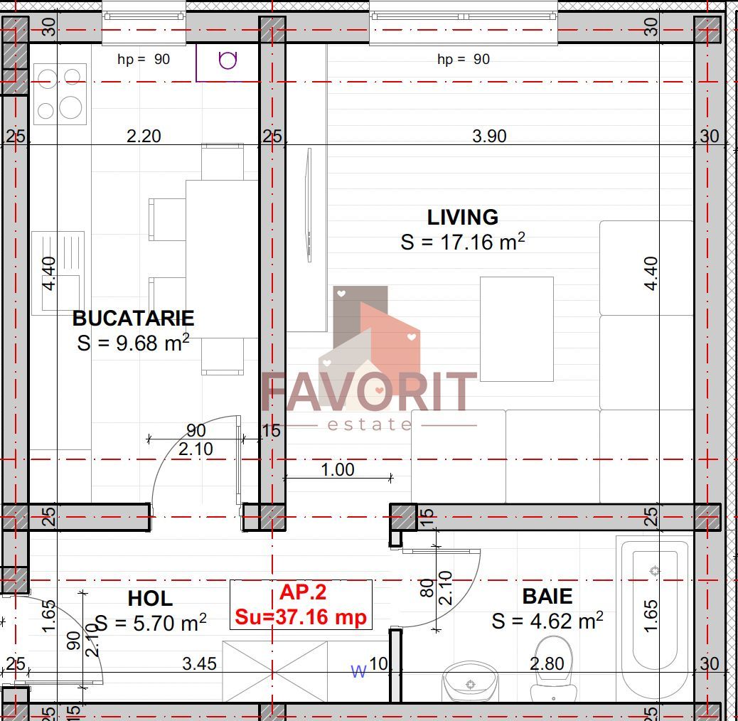 Spatios. Bucatarie inchisa de 10 mp. Disponibil imediat - Schiță 10