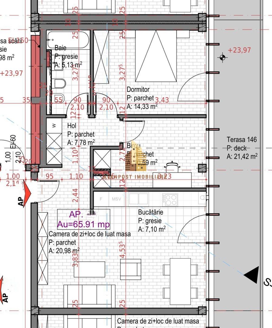 | Apartament cu 3 camere | CF | Bloc nou | 66.0 mp | Colonia Sopor | - Poză 2