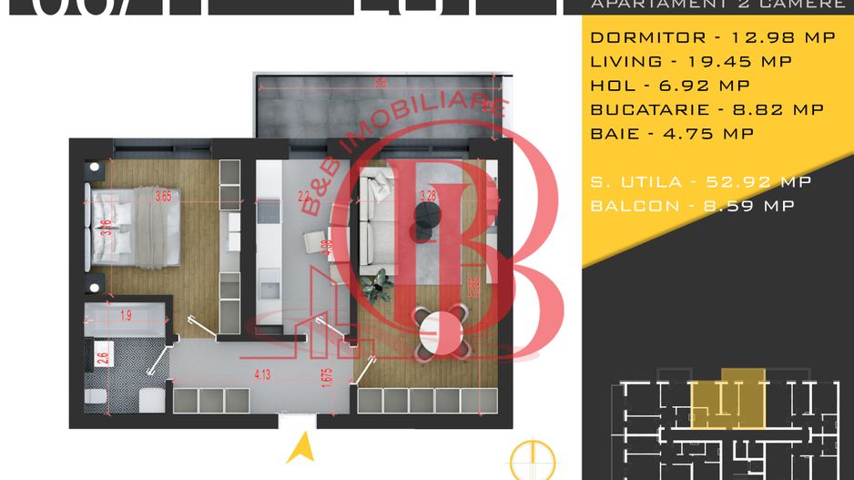 2 camere Titan Pallady  Metrou Nicolae Teclu - Schiță 1