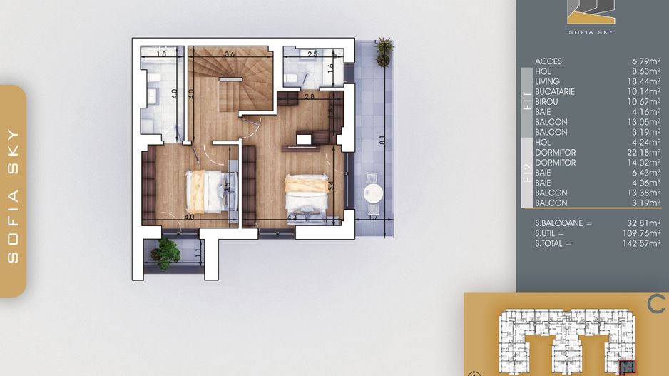 4 camere duplex - panoramic 700 metri Metrou Nicolae Teclu - Schiță 13