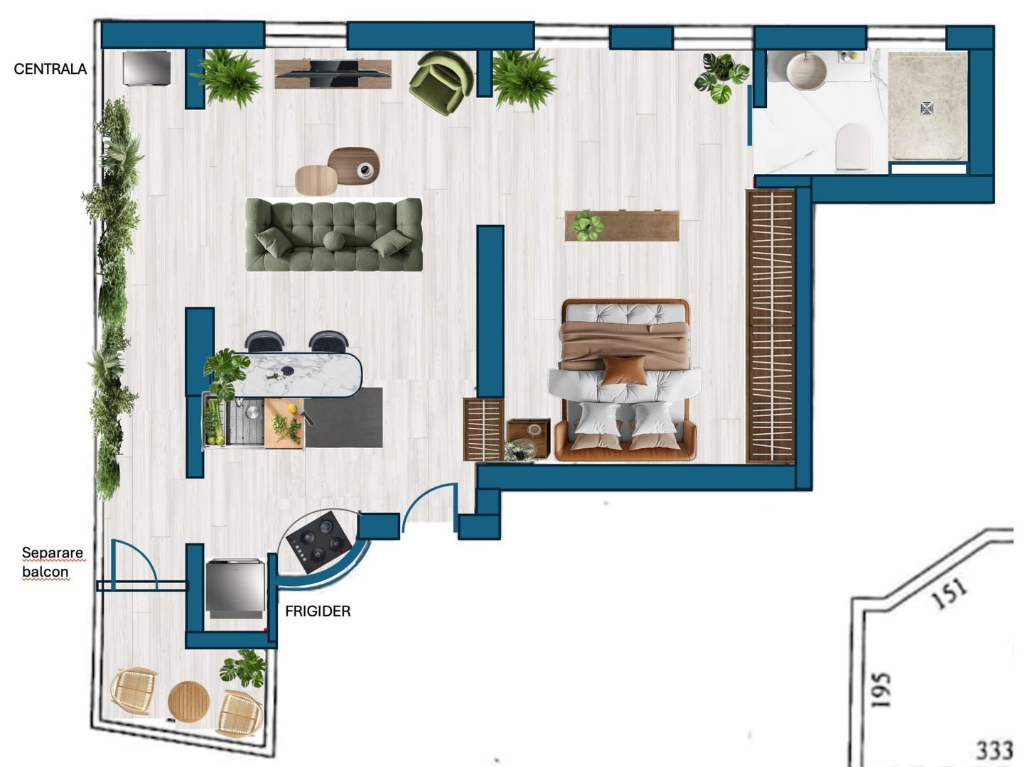 Apartament 2 camere + garsonieră Radu Beller, vedere parc, fără risc seismic - Poză 21