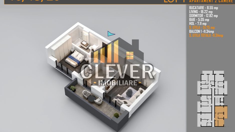 2 Camere | 63,91 mp Total | Balcon 12,16 mp | Comision 0% - Poză 2