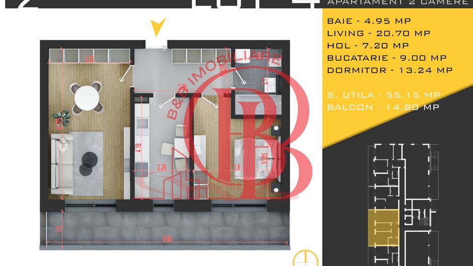 2 camere decomandat Titan Pallady  Metrou Nicolae Teclu - Schiță 10