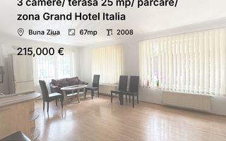 3 camere/ terasă 25 mp/ parcare/ zona Grand Hotel Italia - Poză 1