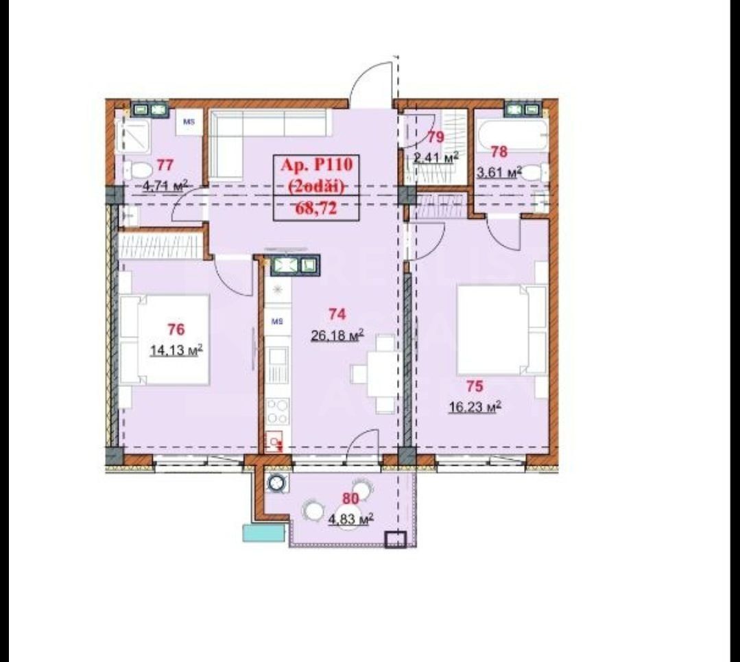 Vânzare, apartament, 2 camere, terasă, strada Grenoble, Botanica - Poză 3