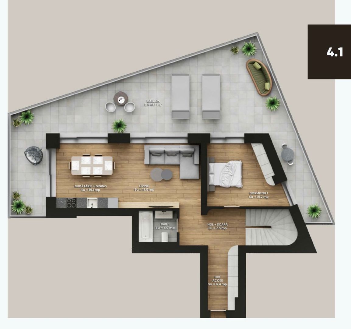 Penthouse pe doua niveluri, 5 camere, cu terase panoramice! Finisat - Poză 7