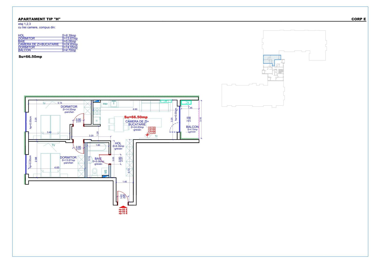 Apartament 05, Corp E – 3 camere | 66,50 mp | Jabri Nord Residence - Poză 3
