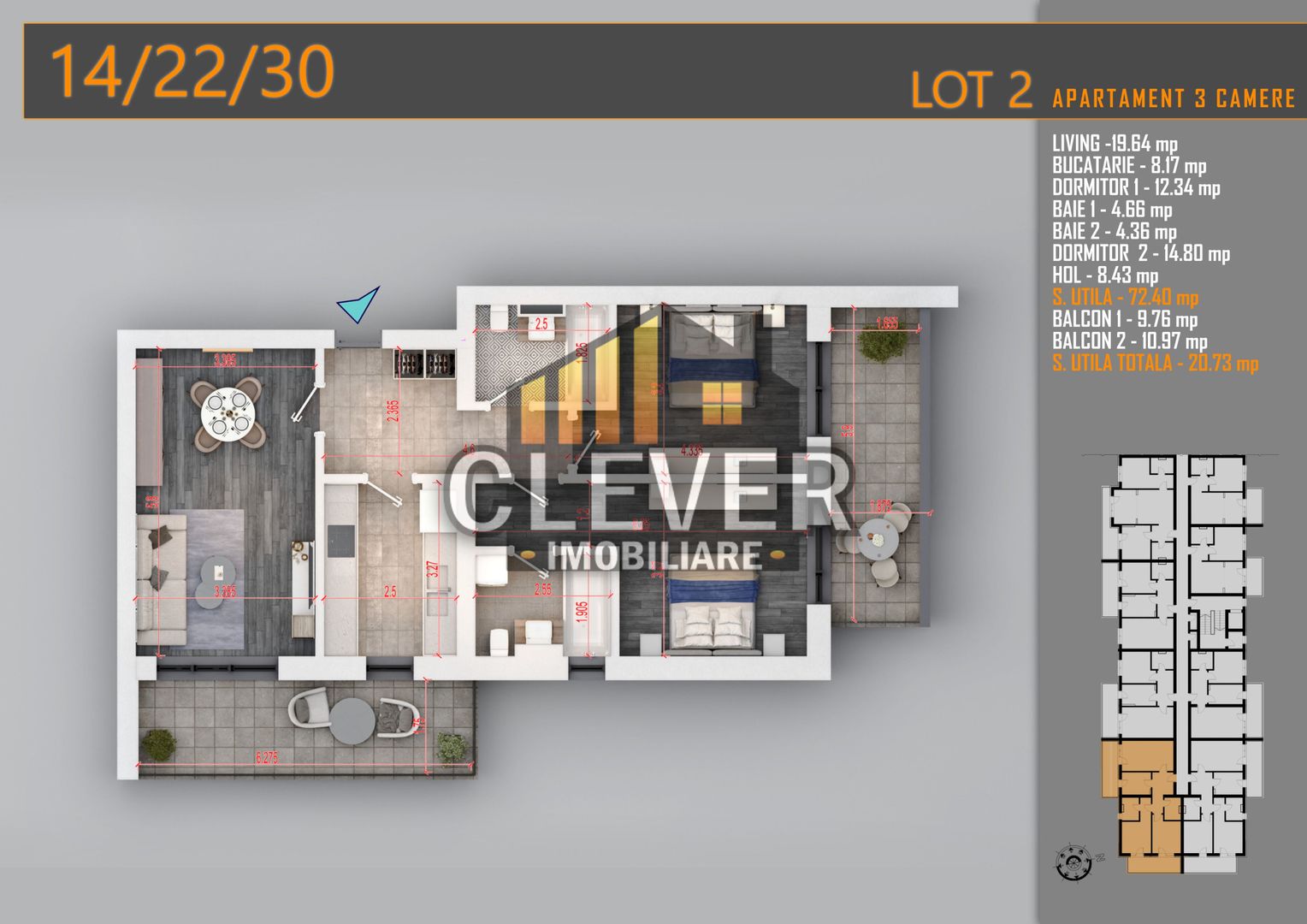 Apartament 3 Camere Decomandat, 2 balcoane, Comision 0%, Pallady - Schiță 7