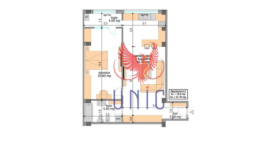 Apartament 2 camere exclusivist in bloc stil Boutique Ultracentral - Schiță 5