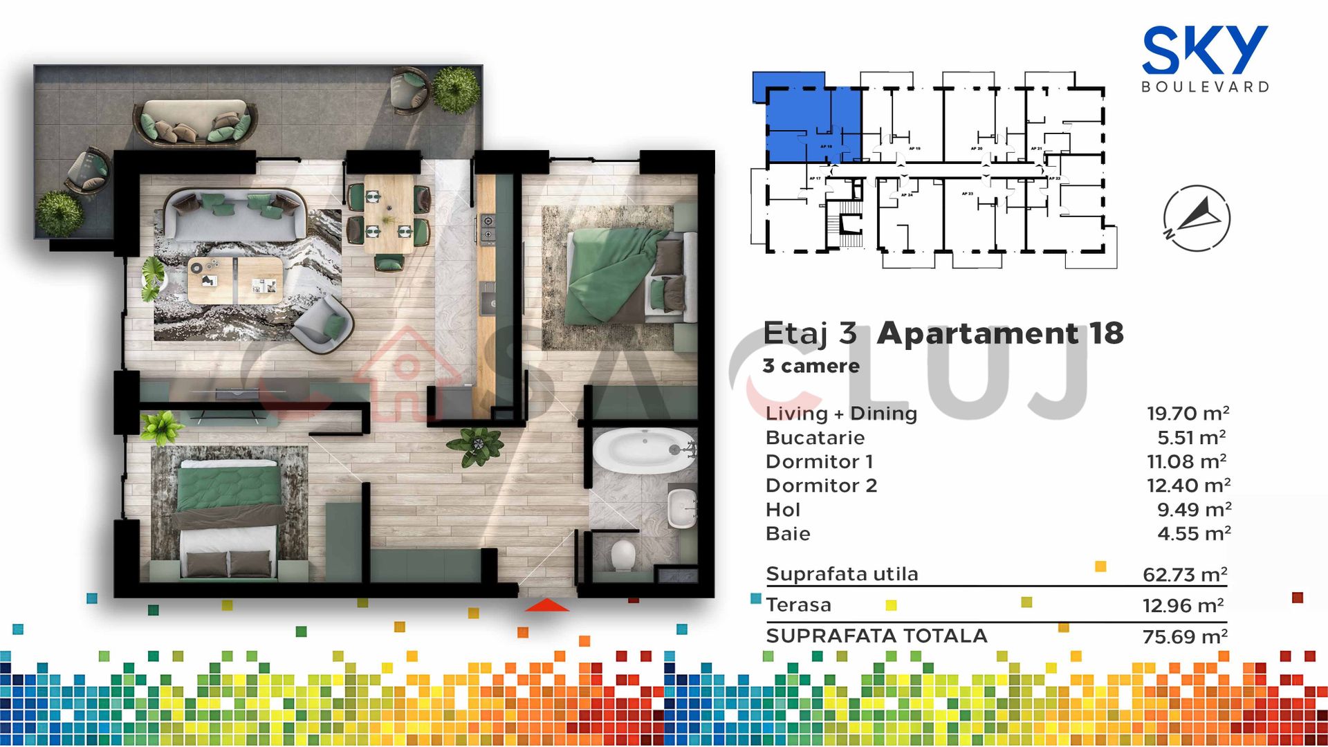 Apartament cu 3 camere, bloc 2024, zona Auchan, Iris ! - Poză 3