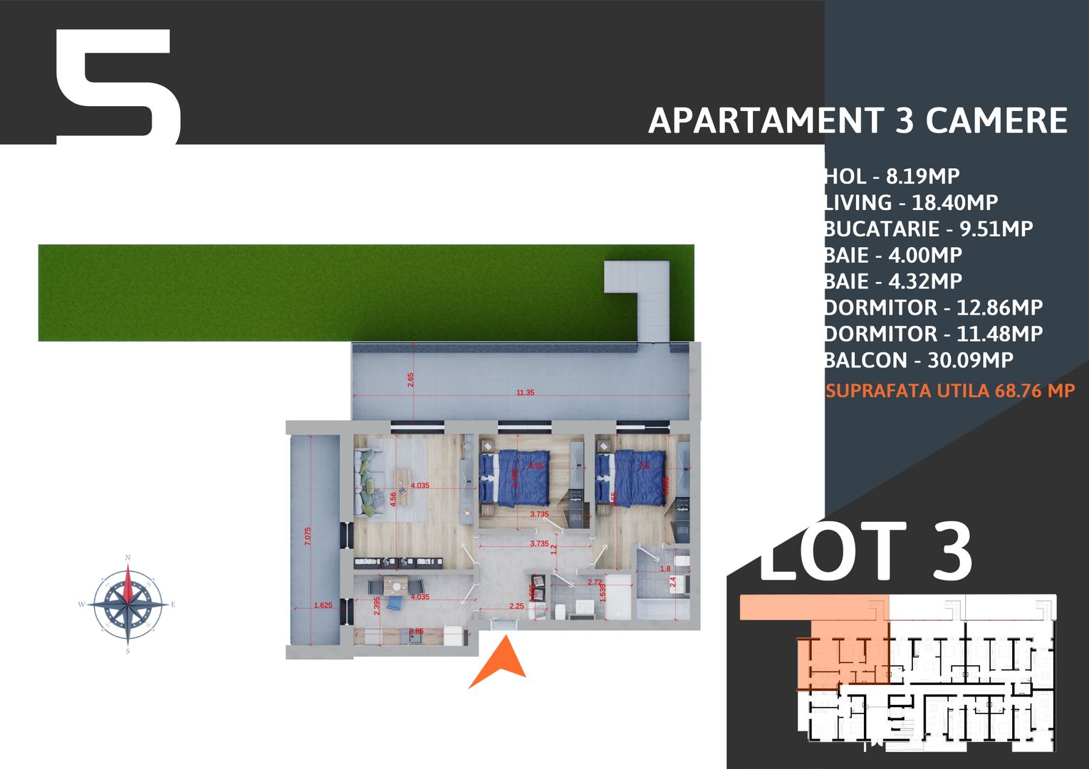 AP 3 CAM. +TERASA+GRADINA 83MP+LOC DE PARCARE INCLUS / PALLADY! - Poză 2