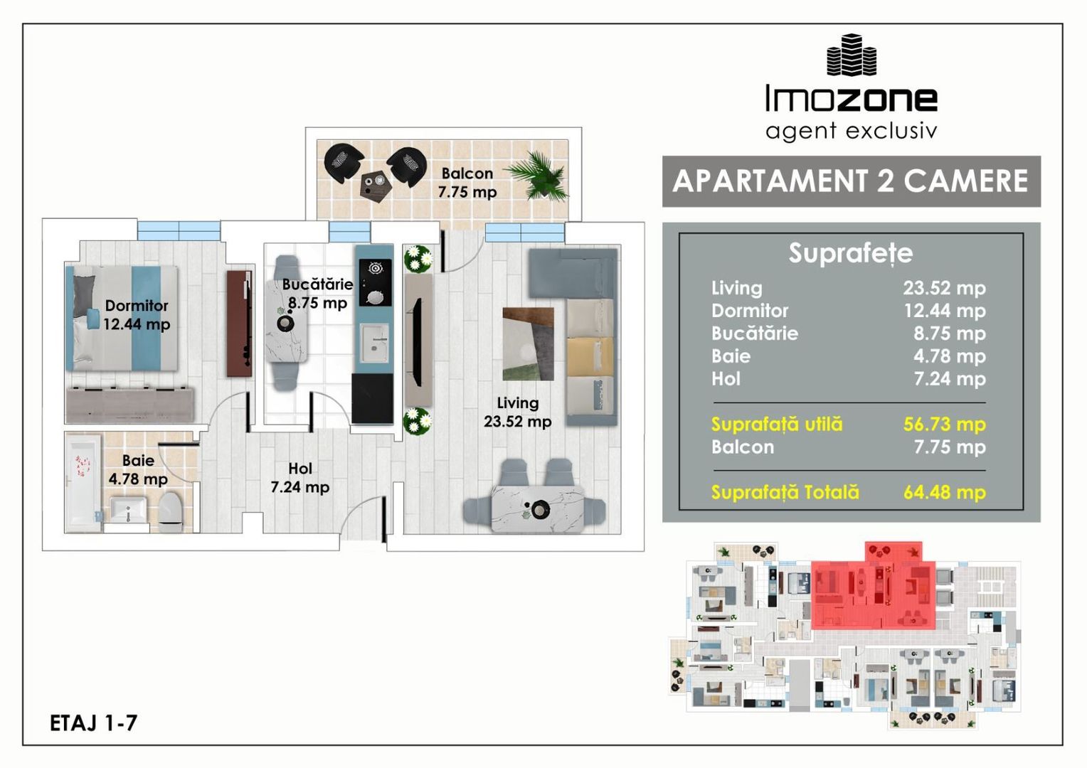 2 Camere, 64 mp, living spatios, langa Metrou Pacii, in Militari, sector 6 - Poză 1