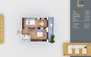 Apartament 2 camere spatios Titan Pallady  7 min Metrou Nicolae Teclu - Schiță 1