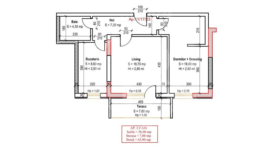 Apartament 2 camere Dormitor cu Dressing Theodor Pallady - Schiță 2