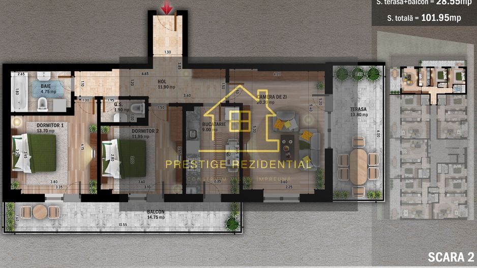 Apartament 3 cam,Pret Promotional, Titan-Pallady,Metrou N.Teclu - Schiță 3