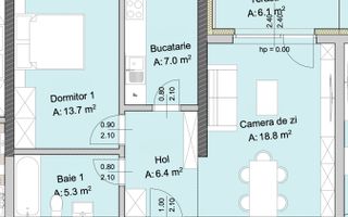 Apartament 2 camere, Marasti – zona The Office, proiect premium - Schiță 2