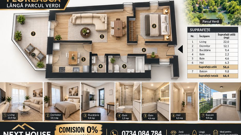 Floreasca – Parcul Verdi | 2 camere, 66 mp | 2024 | - Schiță 16