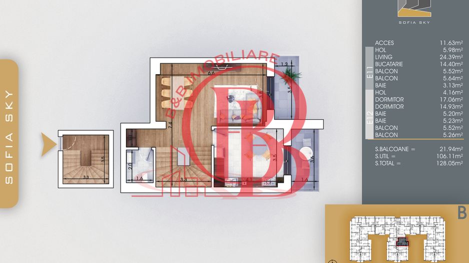 Duplex 3 camere Bucatarie 14mp Mutare Rapida 7min Metrou - Schiță 2