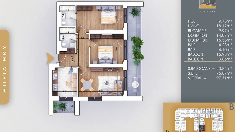 AP. 3CAM. SPATIOS(77MP)BLOC IN CURS DE FINALIZARE/ METROU N TECLU! - Poză 1