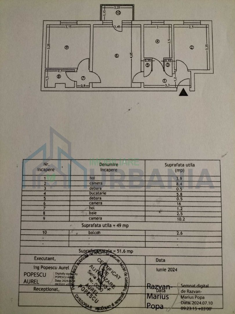 Apartament 3 camere semidecomandat, etaj 3, Zona Zimbru, 51,60 mp, 92.000 EUR - Poză 1