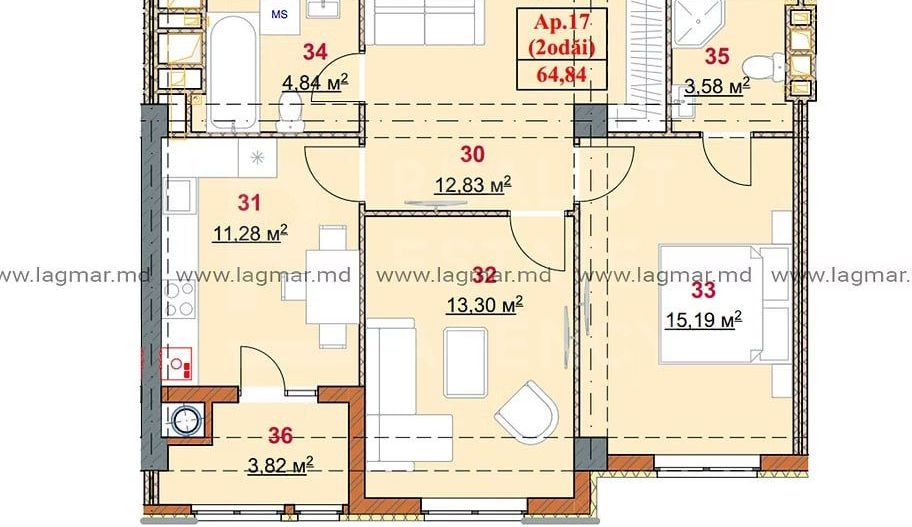 Vânzare, apartament, 2 camere, strada Ceucari, Râșcani - Poză 3