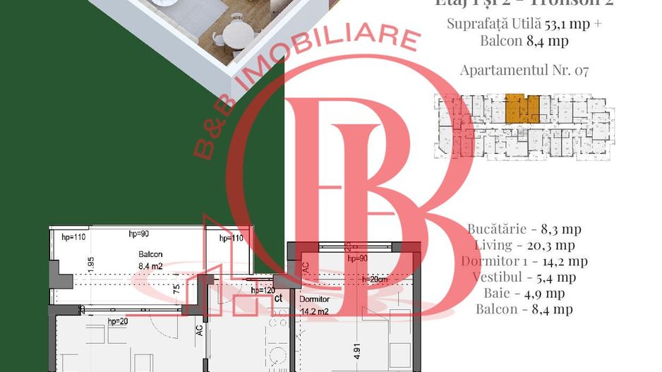 Apartament 2 camere Theodor Pallady Complet decomandat - Schiță 5