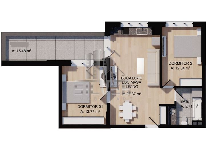 Apartament cu 3 camere/59mp/terasa 15mp/zona Eroilor. - Poză 3