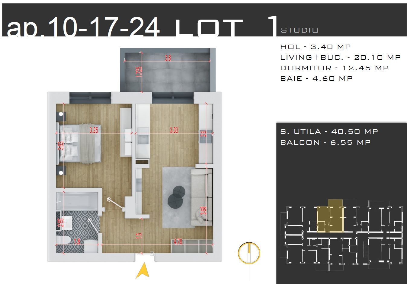 AP. 2CAM. TIP STUDIO,BLOC P+3 / LOCUINTA SAU INVESTITIE. PALLADY! - Poză 2
