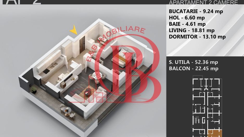 Apartament 2 camere bloc boutique Theodor Pallady - Schiță 2