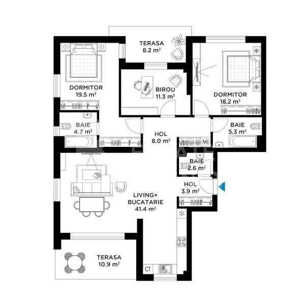 Vânzare, apartament 4 camere în zona Străulești - Schiță 13