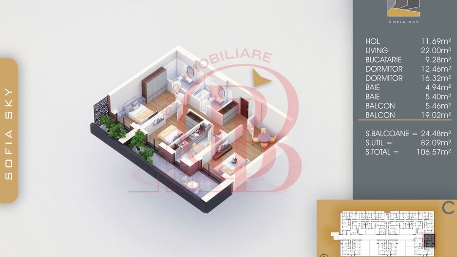 Apartament Finalizat 3 camere Direct Dezvoltator Comision 0 - Schiță 3