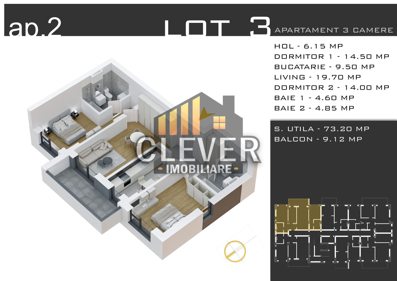 Apartament nou 3 camere 82 mp, Promo Parcare - Pallady - Schiță 13