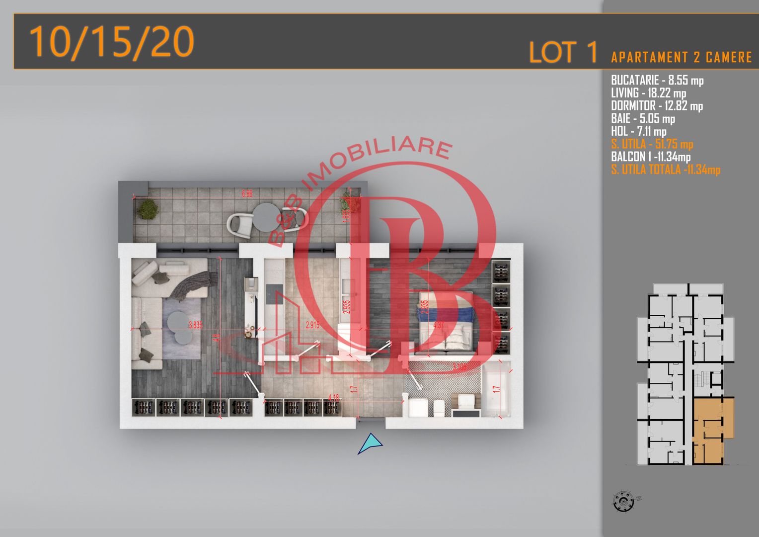 Apartament decomandat 2 camere -Titan Pallady Metrou Teclu - Schiță 1