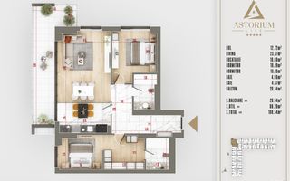 Apartament 3 camere  decomandat  Astorium life Bloc A - Poză 7