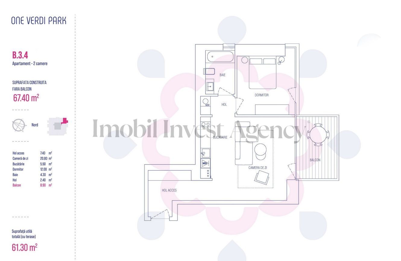 Apartament 2 camere de vanzare One Verdi Park - Schiță 10