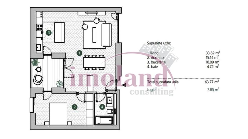 Apartament - 2 camere - mobilat&utilat - inchiriere - Avalon Estate-Pipera - Schiță 10