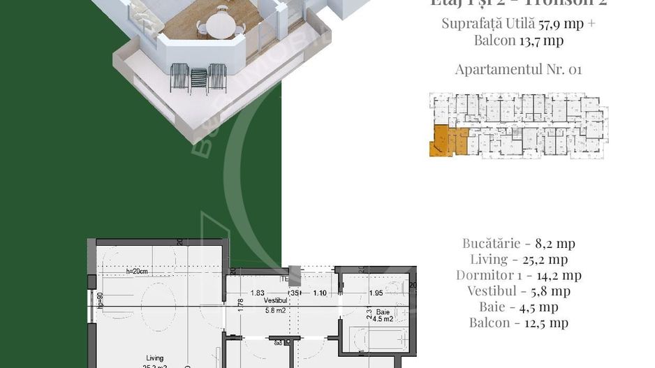 2 Camere Living 25mp+Dormitor 14mp Theodor Pallady - Schiță 2