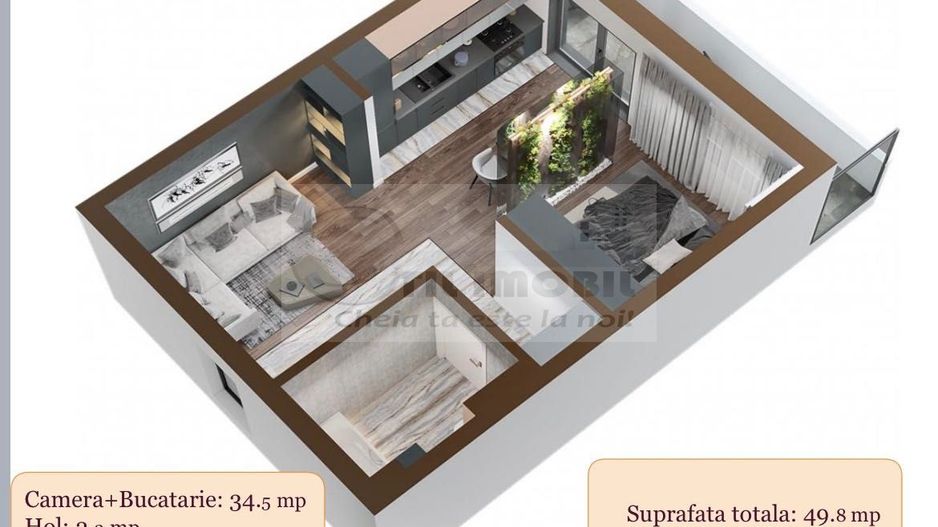 Apartament 2 camere semidecomandat, Copou Garden, 99.000 euro - Poză 8