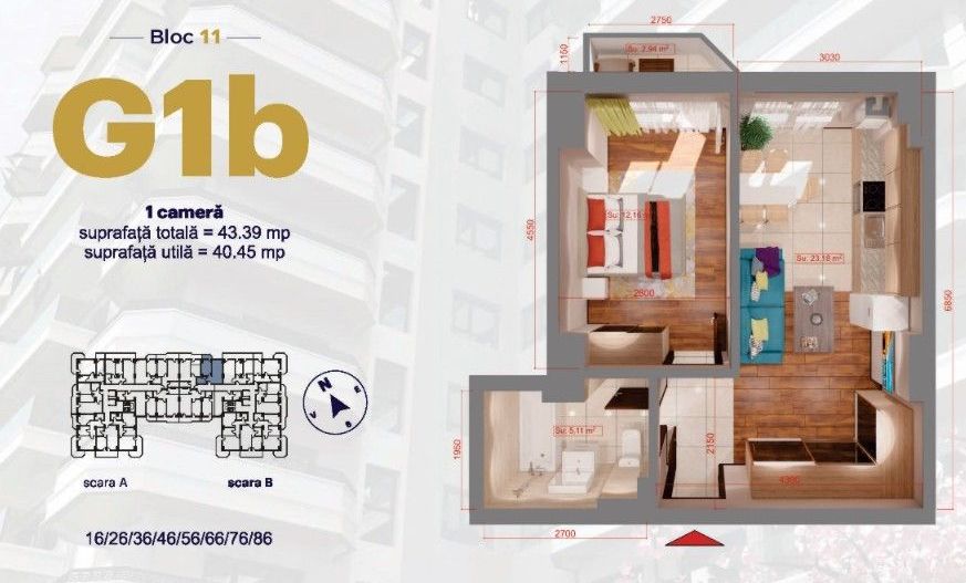 Apartament 1C, Copou, 43,4mp, 110000euro+TVA - Poză 5