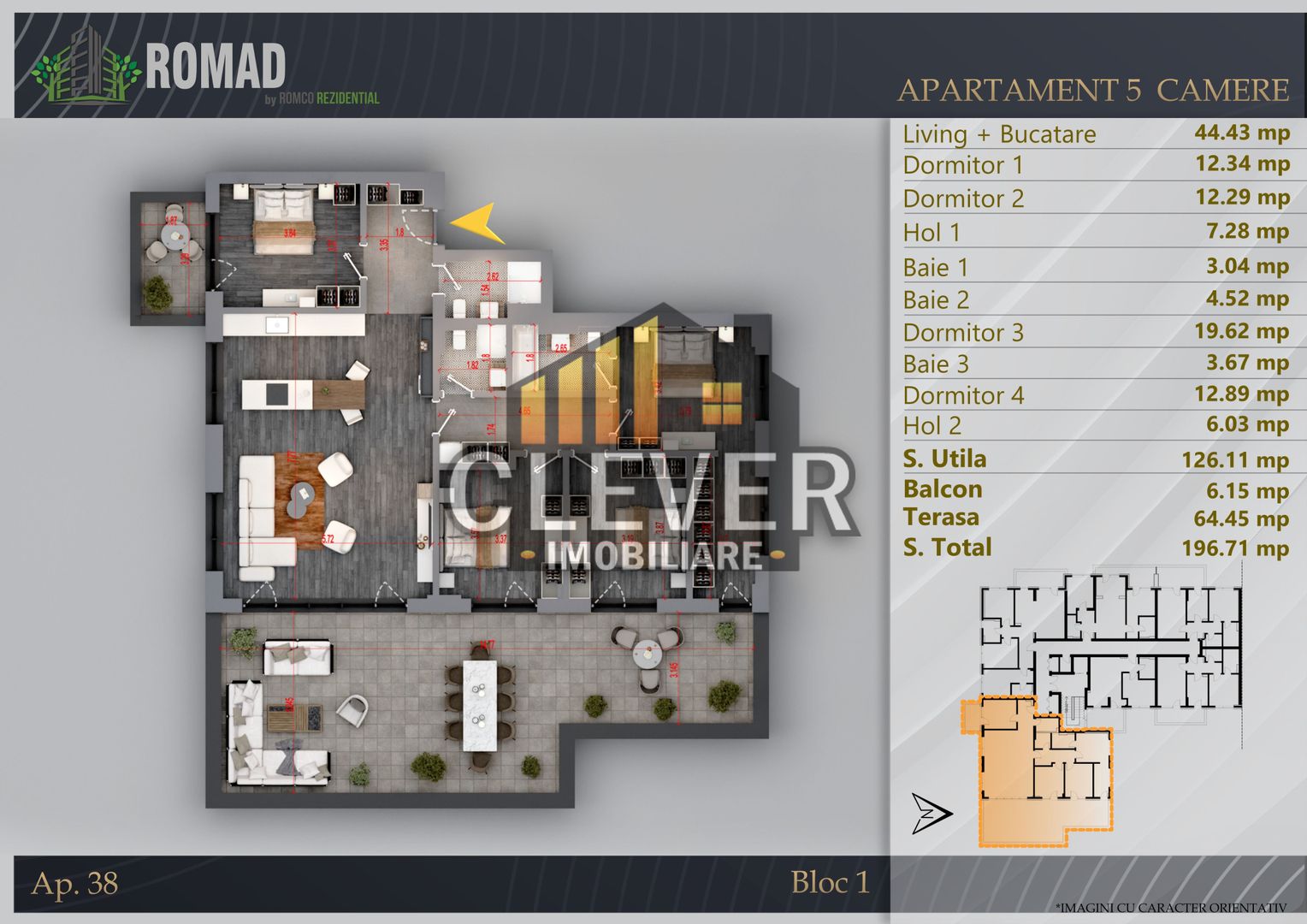 Penthouse 5 cam | 196.71 mp | Panouri Fotovoltaice | Comision 0% metrou Teclu - Schiță 12