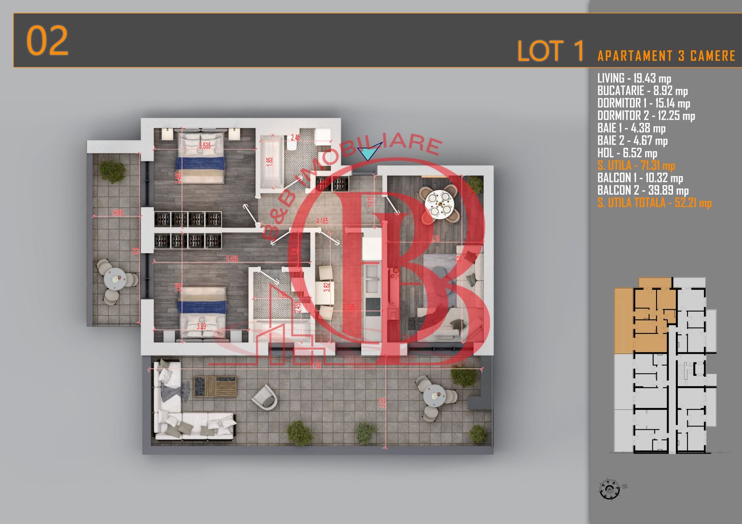 Apartament 3 camere Cu terasa Generoasa-Titan Th. Pallady - Schiță 1