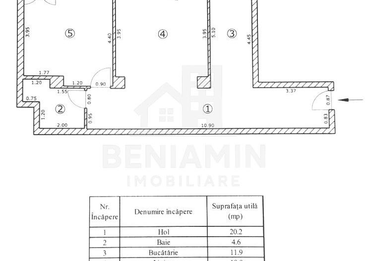 2 Camere - Decomandat - 79mp - Mobilat - Centrala - Etaj 3 - Ghimbav - Schiță 8