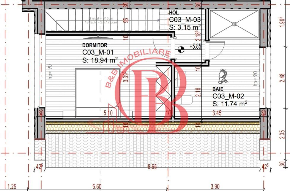 Vilă Triplex 4 Cam Arhitectură Modernă- Grădină Individuală -Panouri solare - Schiță 11
