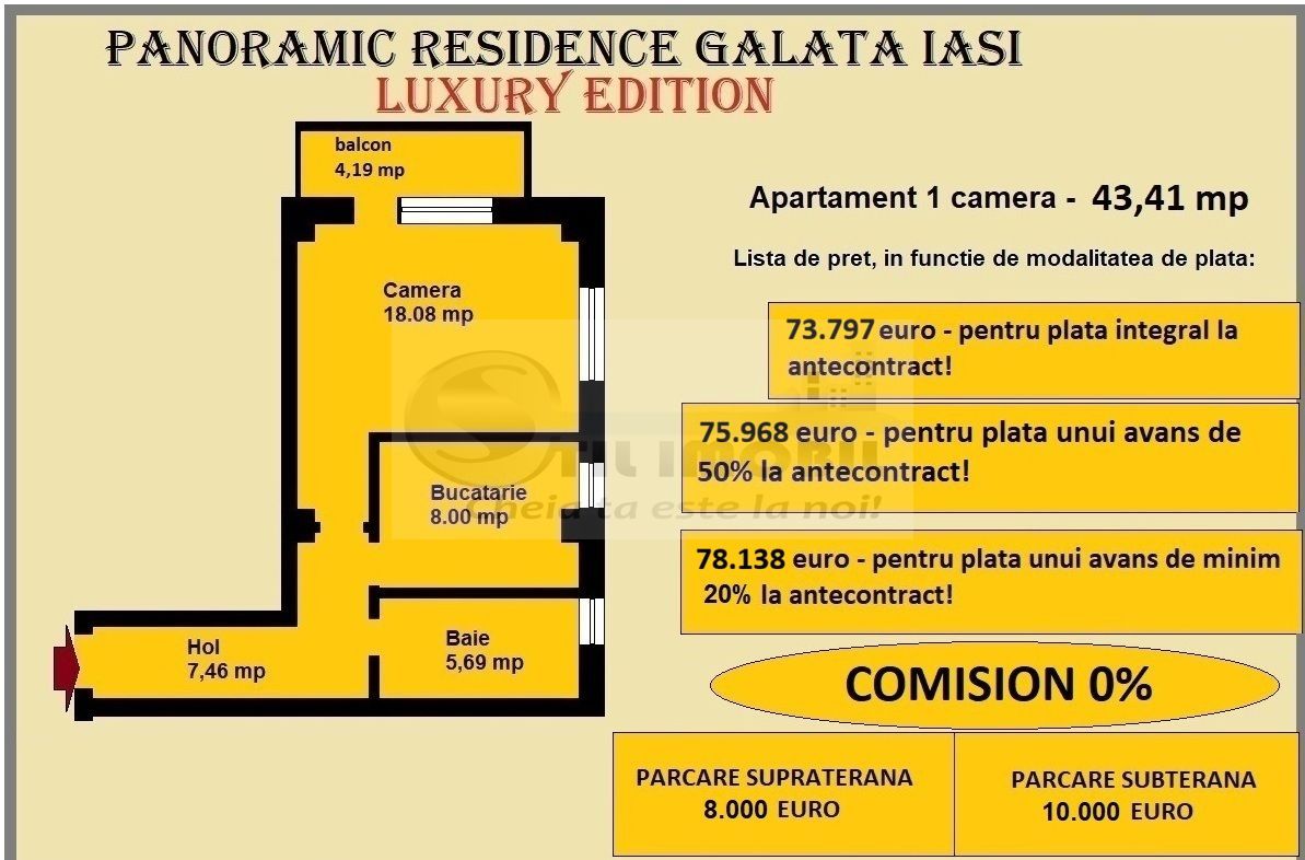 Apartament 1 camera de vanzare in Iasi, Galata, 43,41 mp, bloc nou - Poză 2