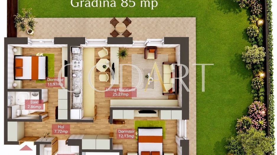 Apartament 3 camere | Curte | Mobilat Utilat LUX | Parcare - Schiță 26